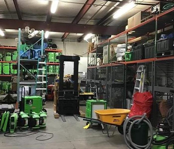 Inside view of SERVPRO storage facility; equipment shown