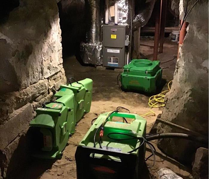 drying equipment in the soil/cellar working