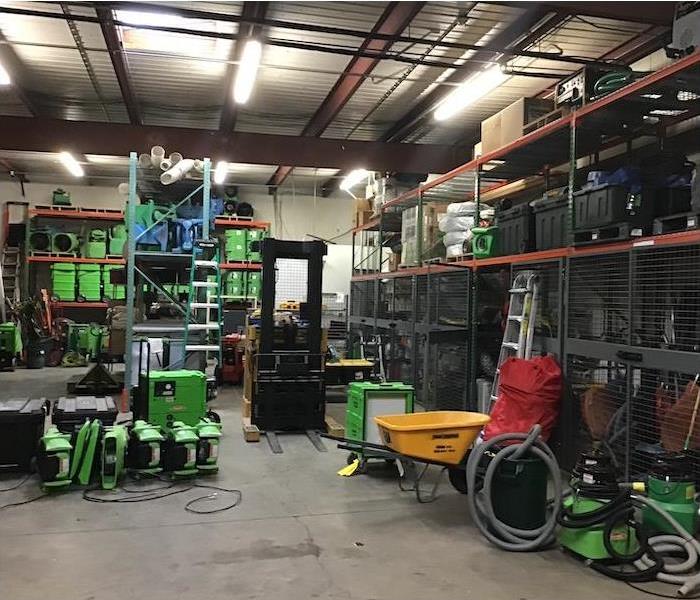 Warehouse with SERVPRO equipment on shelves
